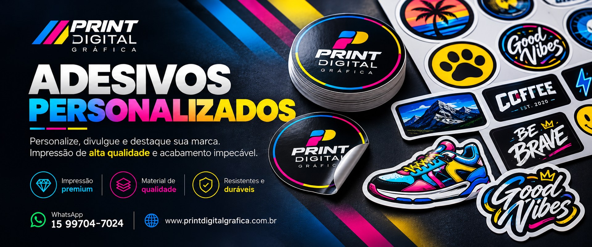 Adesivos personalizados em diferentes formatos
