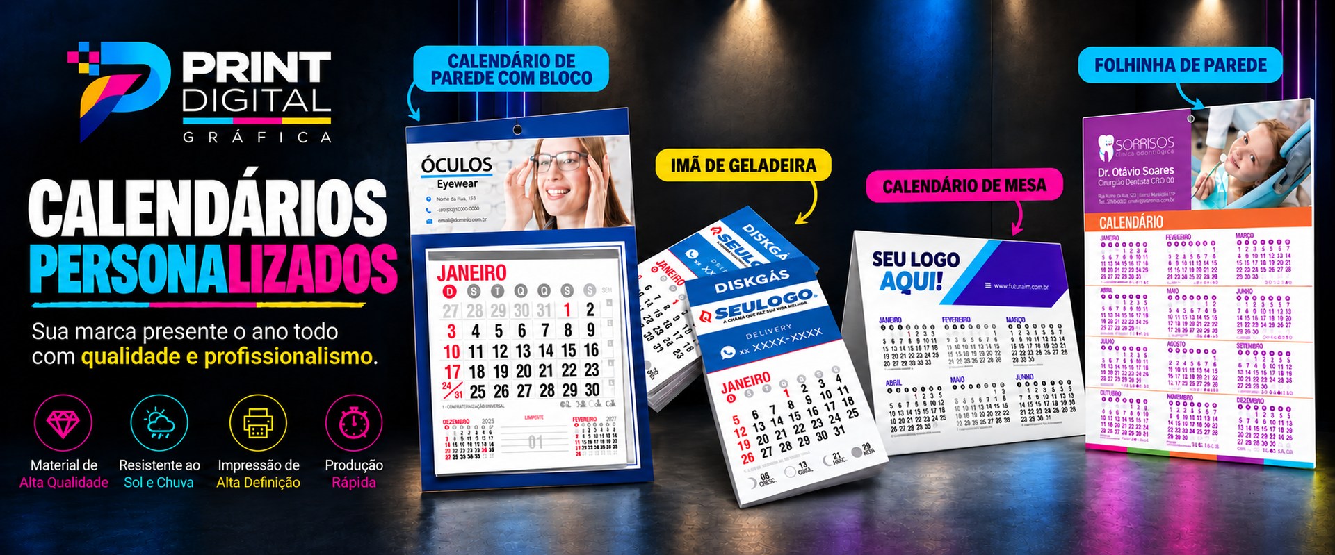 Calendários personalizados em diferentes modelos